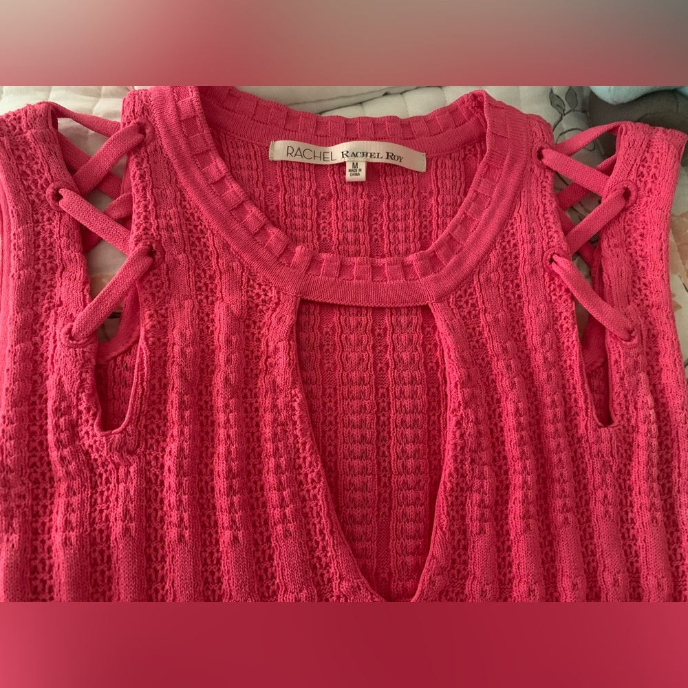 Rachel - Rachel Roy M Bright Pink Knit Sleeveless Dress